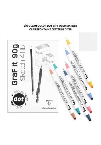 Zig Clean Color Dot Çift Uçlu Marker Clairefontaine Defter Hediyeli