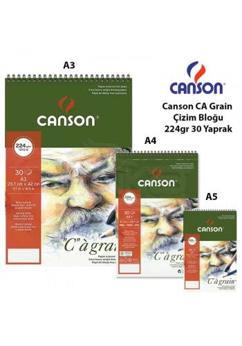 Canson CA Grain Çizim Bloğu 224g 30 Yaprak Spiralli