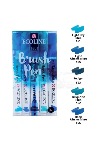 Talens Ecoline Brush Pen 5li Set Mavi Tonlar