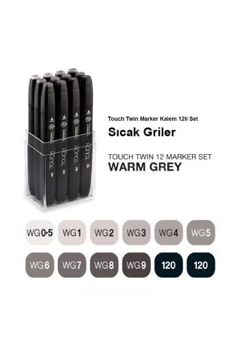 Touch Twin Marker Kalem 12li Set Sıcak Griler