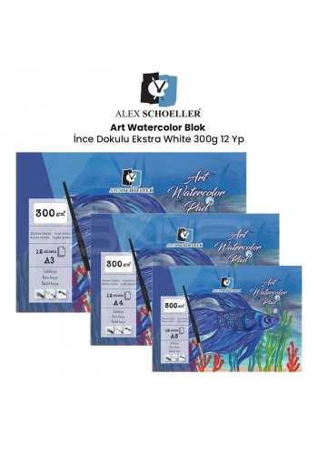 Alex Schoeller Art Watercolor Blok İnce Dokulu Ekstra White 300g 12 Yp