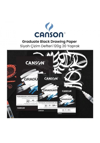 Canson Graduate Black Drawing Paper Siyah Çizim Defteri 120g 20 Yaprak