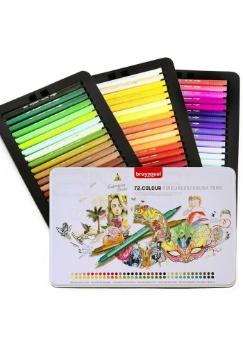 Bruynzeel Expression Series Fineliner-Brush Pens Çift Taraflı Kalem 72li 60325072