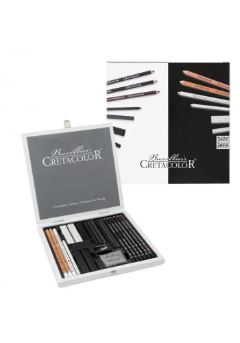 Cretacolor Black & White Drawing Set Premium Çizim Seti Ahşap Kutu 25li 40025