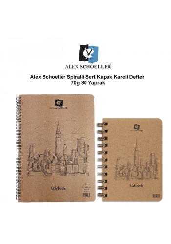 Alex Schoeller Spiralli Sert Kapak Kareli Defter 70g 80 Yaprak
