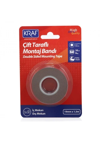Kraf Montaj Bandı Çift Taraflı Extra Güçlü Dış Mekan 19mmx1,5m
