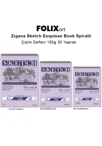 Folix Art Zigana Sketch Esquisse Book Spiralli Çizim Defteri 150g 30 Yaprak
