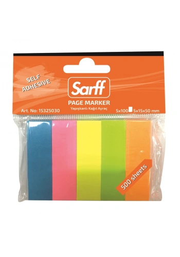 SARFF 5X15X50MM FOSFORLU RENKLER KAĞIT AYRAÇ(5X100) - 500YP