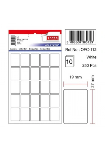 Tanex Ofis Etiketi 19x27 Beyaz Kod