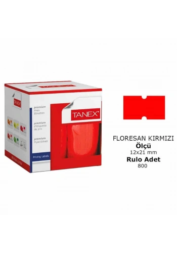 Tanex 12x21 Motex Çizgili Flo Kırmızı Etiket 800 Adet