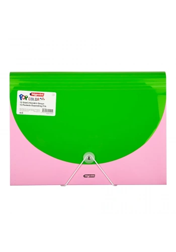 Bigpoint Pop Serisi Körüklü Dosya 13 Cepli Kilitli A4 Yeşil-Pembe