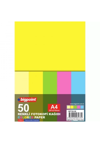 Bigpoint A4 Renkli Fotokopi Kağıdı 5 Renk 50li Paket
