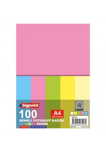 Bigpoint A4 Renkli Fotokopi Kağıdı 5 Pastel Renk 100lü Paket