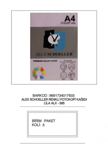 ALEX ALX-585 A4 LİLA FOTOKOPİ KAĞ.500 LÜ