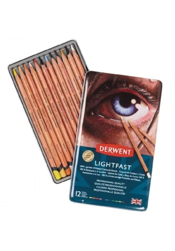 DERWENT LIGHTFAST 12 RENK BOYA KALEMİ TENEKE KUTU 2302719