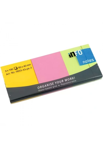INFO NOTES 50x40 PARLAK RENK POSTİT 3 LÜ PK 100 yp 565343