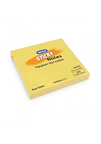 MAS 3654 POSTİT PASTEL SARI 76x76 100 YP YAPIŞKANLI NOT KAĞIDI
