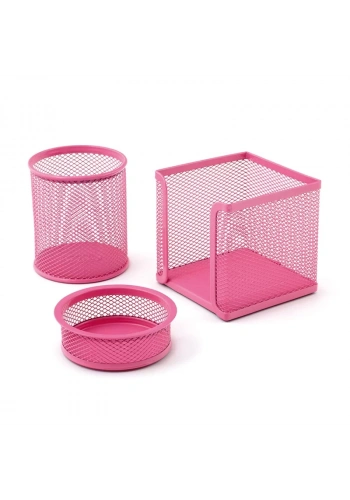 MAS 505 PEMBE METAL FİLE 3 LÜ MASA SETİ