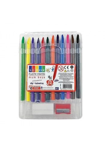 SÜDOR 12 RENK CRAYON MUM BOYA SİLGİ+ KALEMTRAŞ SET YB10