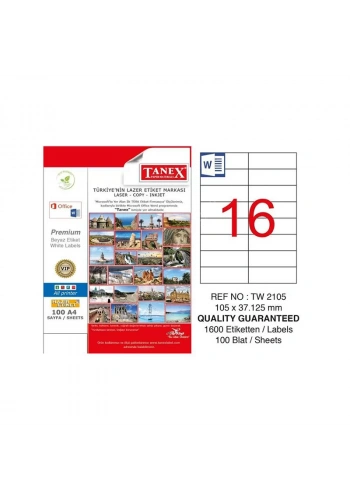 TANEX 105x37.125 LASER ETİKET TW-2105