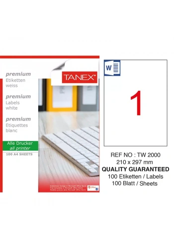 TANEX 210x297 A4 LASER ETİKET TW-2000