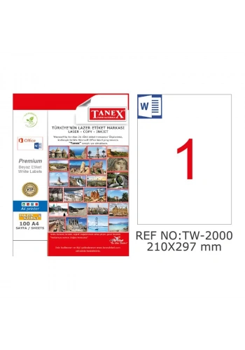TANEX 210x297 mm KUŞE LASER ETİKET TW-2000