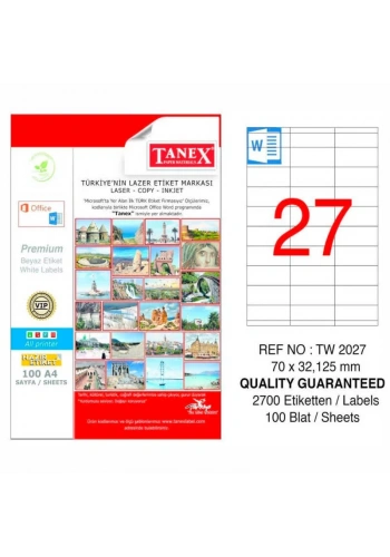 TANEX 70x32,125 LASER ETİKET TW-2027
