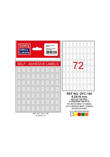 TANEX OFC-105  9,5x16 mm BEYAZ OFİS ETİKETİ
