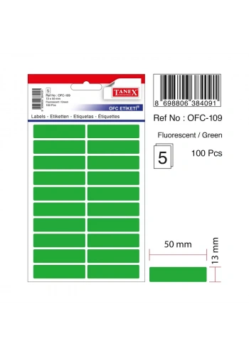 TANEX OFC-109 YEŞİL 13x50 mm OFİS ETİKETİ