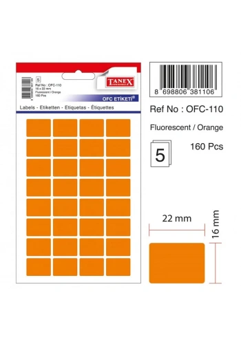 TANEX OFC-110 TURUNCU 16x22 mm OFİS ETİKETİ