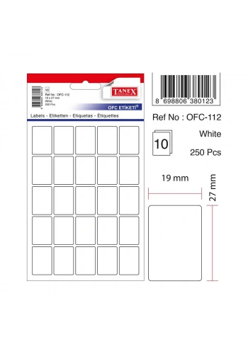 TANEX OFC-112 19x27 mm BEYAZ OFİS ETİKETİ
