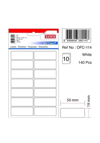 TANEX OFC-114 19x50 mm BEYAZ OFİS ETİKETİ