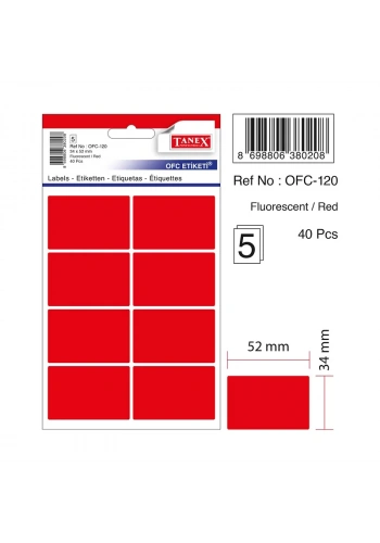 TANEX OFC-120 KIRMIZI 34x52 mm OFİS ETİKETİ
