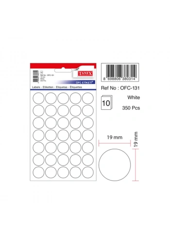 TANEX OFC-131 19 mm BEYAZ OFİS ETİKETİ YUVARLAK