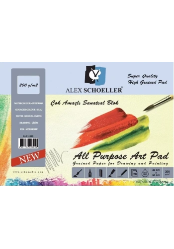 Alex Schoeller Resim Bloğu 35x50 cm (9 Adet Renkli Fon Kartonu + 11 Adet Beyaz Resim Kağıdı 200 gr)
