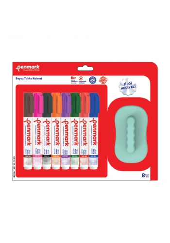 Penmark Beyaz Tahta Kalemi 8 li +Silgi Hediyeli