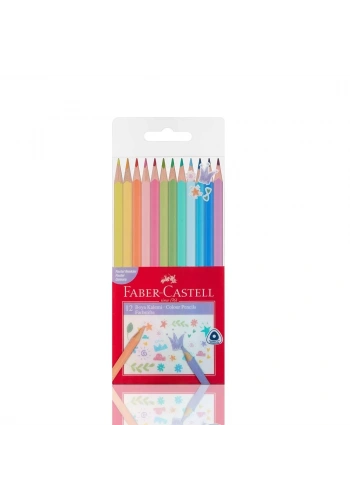 Faber Castell Kuru Boya Kalemi 12 Renk Üçgen Gövde Pastel Renkler 5171116313