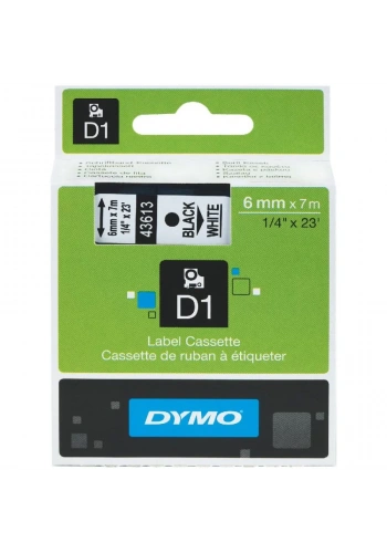 DYMO 43613 Beyaz/Siyah D1 Yedek Şerit (6 mm x 7 mt)