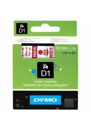 DYMO 45015 Beyaz/Kırmızı D1 Yedek Şerit (12 mm x 7 mt)