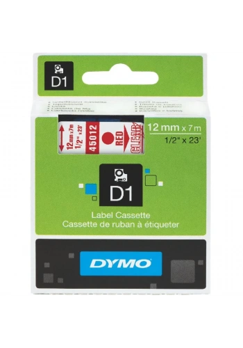 DYMO 45012 Şeffaf/Kırmızı D1 Yedek Şerit (12 mm x 7 mt)