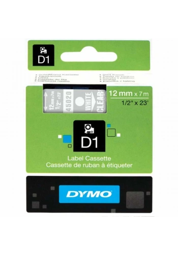DYMO 45020 Şeffaf/Beyaz D1 Yedek Şerit (12 mm x 7 mt)