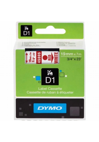 DYMO 45805 Beyaz/Kırmızı D1 Yedek Şerit (19 mm x 7 mt)