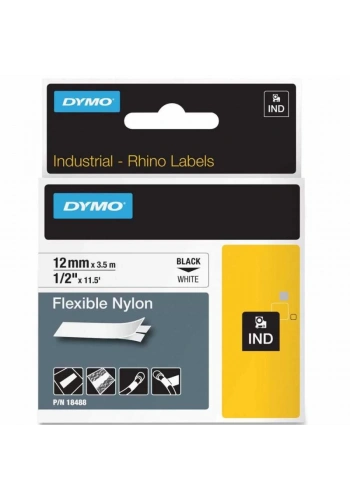 DYMO RhinoPRO 18488 Beyaz/Siyah Esnek Naylon Şerit 12 mm x 3,5 mt