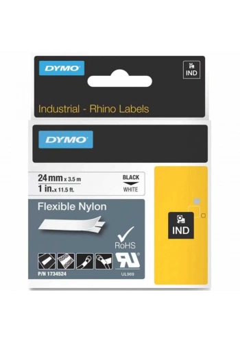 DYMO RhinoPRO 1734524 Beyaz/Siyah Esnek Naylon Şerit 24 mm x 3,5 mt