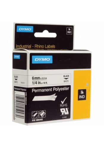 DYMO RhinoPRO 1805442 Beyaz/Siyah Sabit Polyester Şerit 6 mm x 5,5 mt