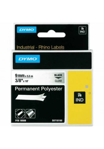 DYMO RhinoPRO 18508 Şeffaf/Siyah Sabit Polyester Şerit 9 mm x 5,5 mt