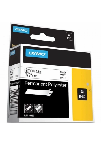 DYMO RhinoPRO 18483 Beyaz/Siyah Sabit Polyester Şerit 12 mm x 5,5 mt
