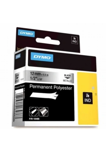 DYMO Rhino 18486 Polyester Şerit Metalik Gri/Siyah 12mm x 5,5mt