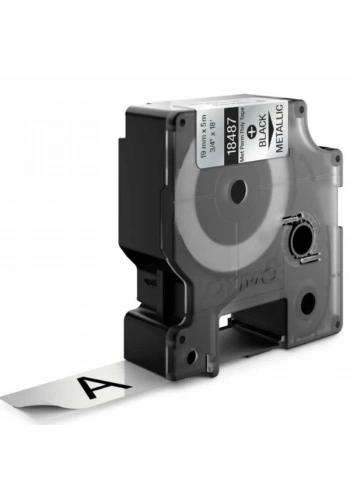 DYMO RhinoPRO 18487 Metalik Gri/Siyah Sabit Polyester Şerit 19 mm x 5,5 mt