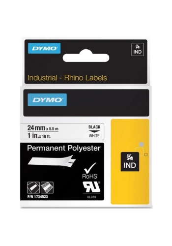 DYMO RhinoPRO 1734523 Beyaz/Siyah Sabit Polyester Şerit 24 mm x 5,5 mt
